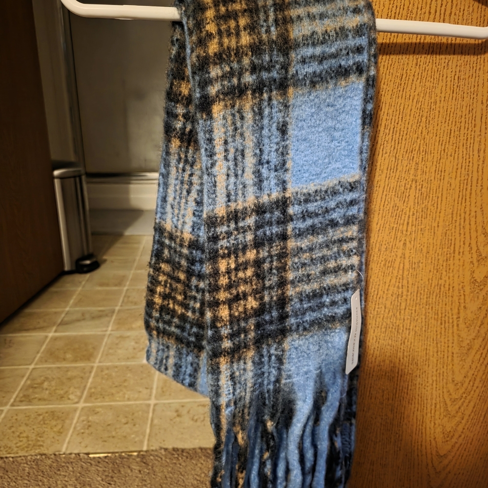 Womens Plaid Blue and Brown Scarf